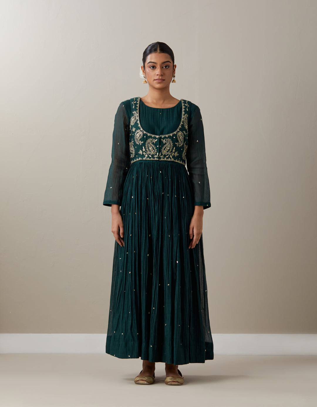 Green embroidered soft chanderi dupatta