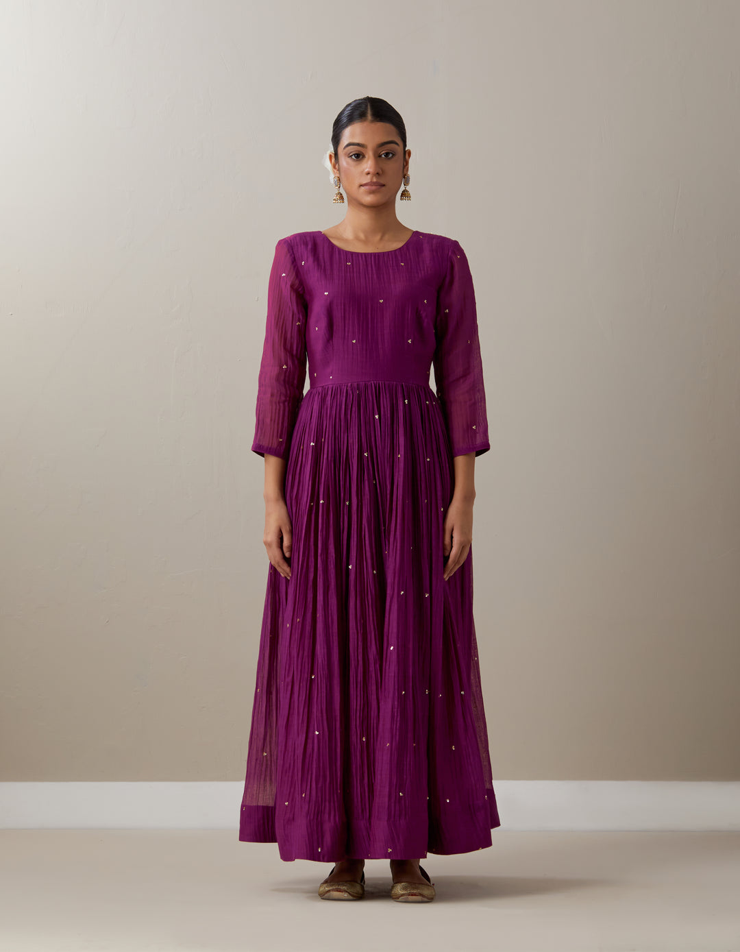 Purple embroidered soft chanderi dupatta