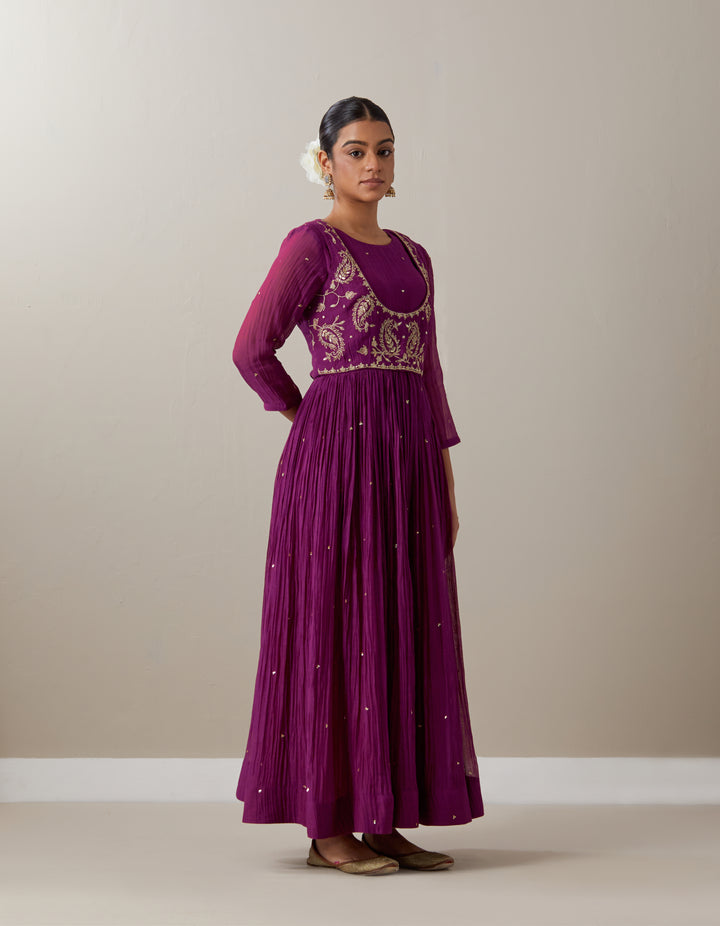 Purple embroidered soft chanderi dupatta
