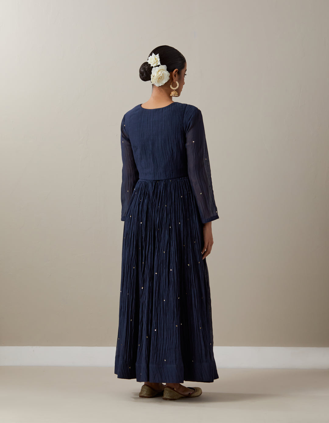 Blue embroidered soft chanderi kurta with cotton pants - Set of 2