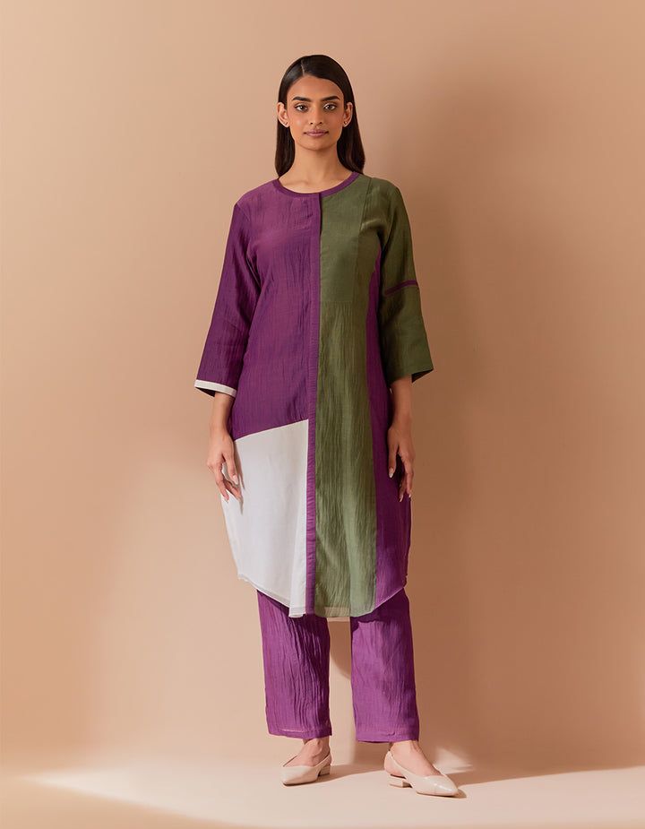 Multicolor soft chanderi kurta with pant - Set of 2