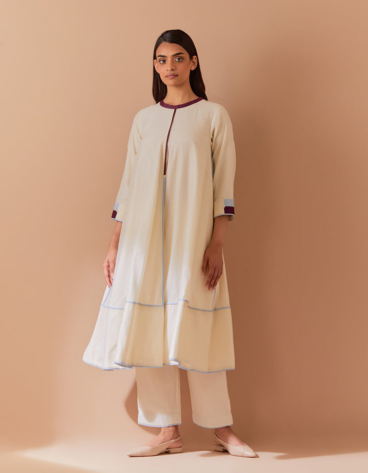White-Blue soft chanderi kurta with pant and dupatta - Set of 3