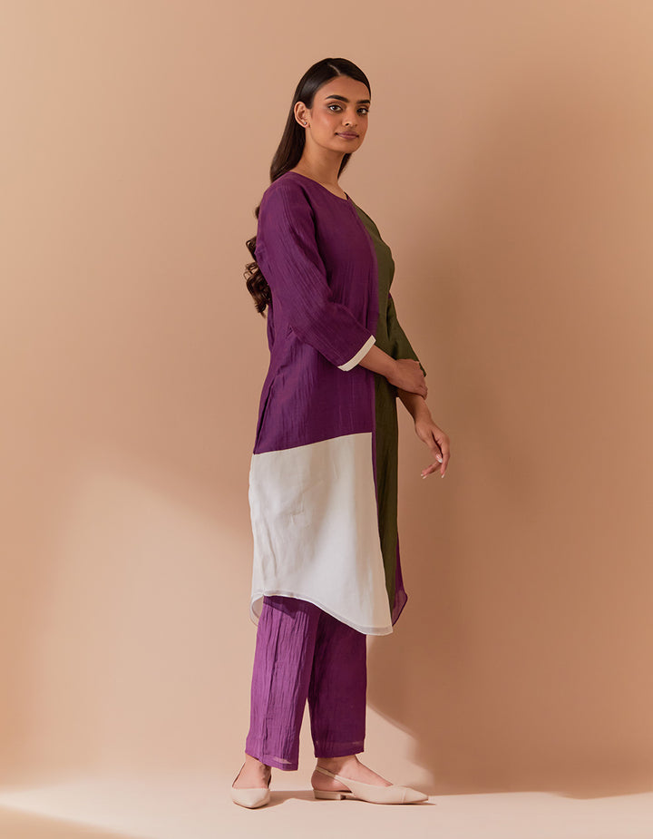 Multicolor soft chanderi kurta with pant - Set of 2