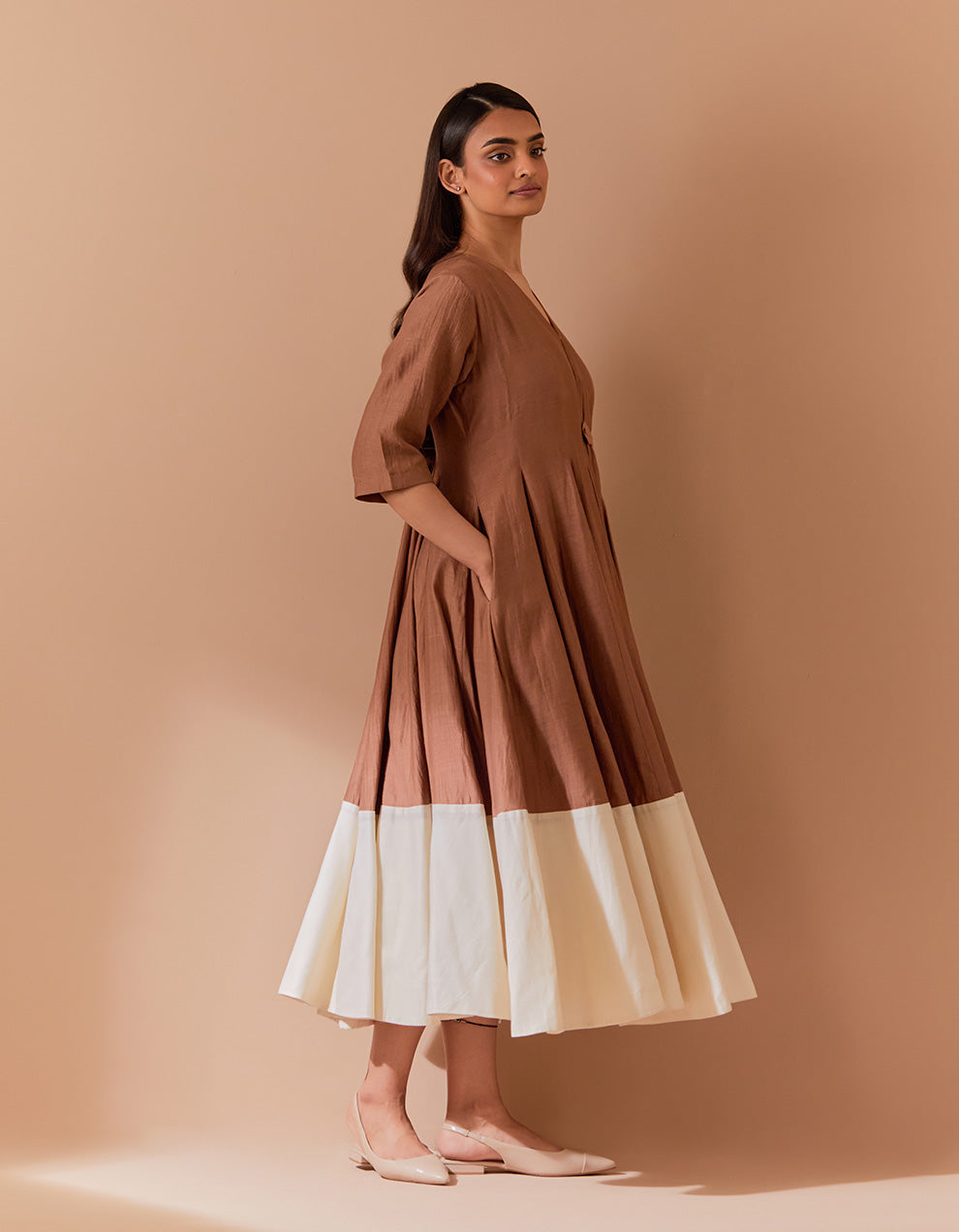 Brown soft chanderi dress