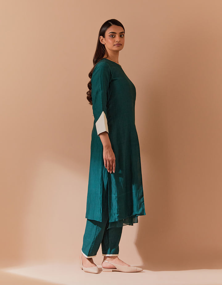 Green soft chanderi kurta with pant - Set of 2