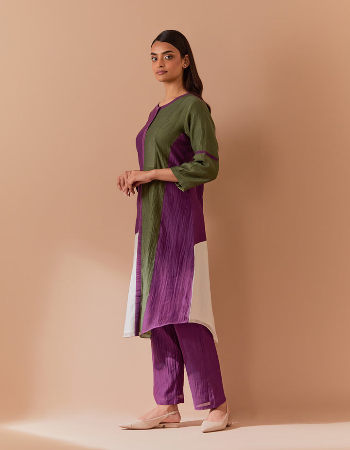 Multicolor soft chanderi kurta with pant - Set of 2