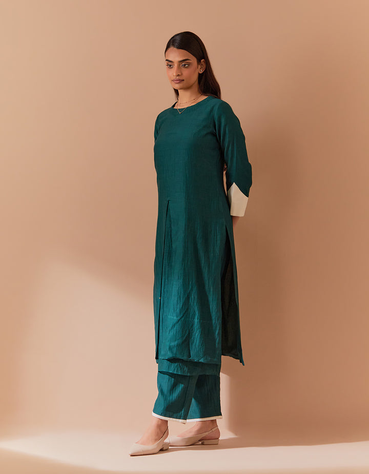 Green soft chanderi kurta with pant - Set of 2