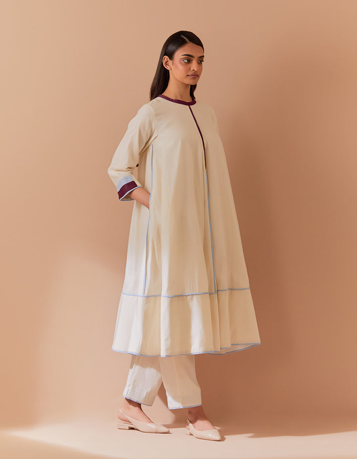 White-Blue soft chanderi kurta with pant and dupatta - Set of 3