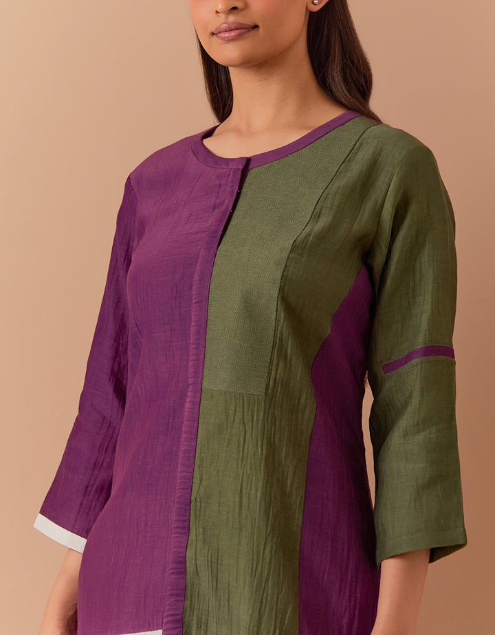 Multicolor soft chanderi kurta with pant - Set of 2