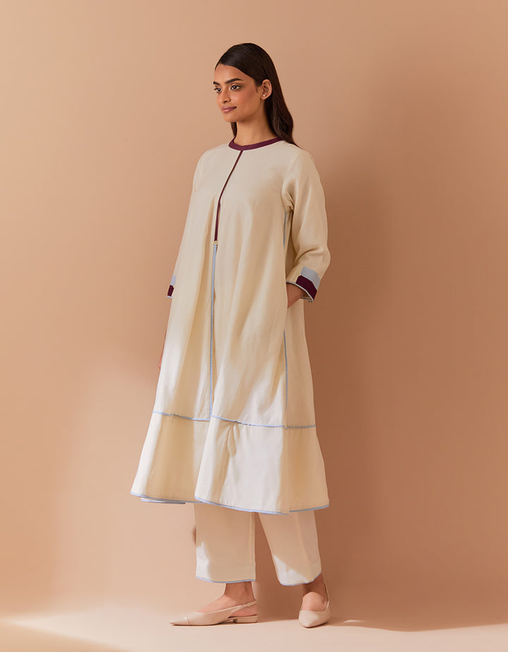 White-Blue soft chanderi kurta with pant and dupatta - Set of 3