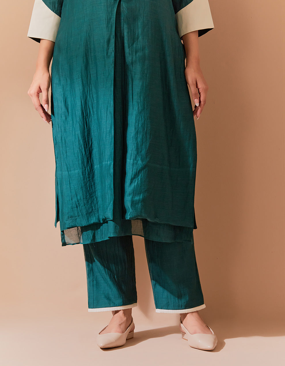 Green soft chanderi kurta with pant - Set of 2