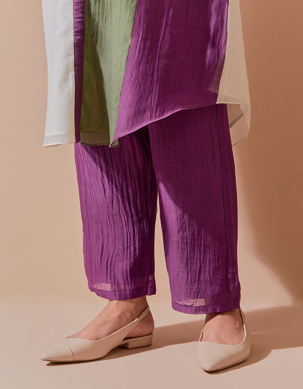 Multicolor soft chanderi kurta with pant - Set of 2