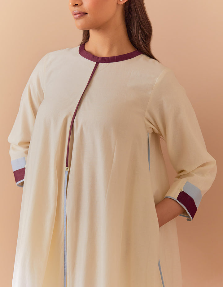 White-Blue soft chanderi kurta with pant and dupatta - Set of 3