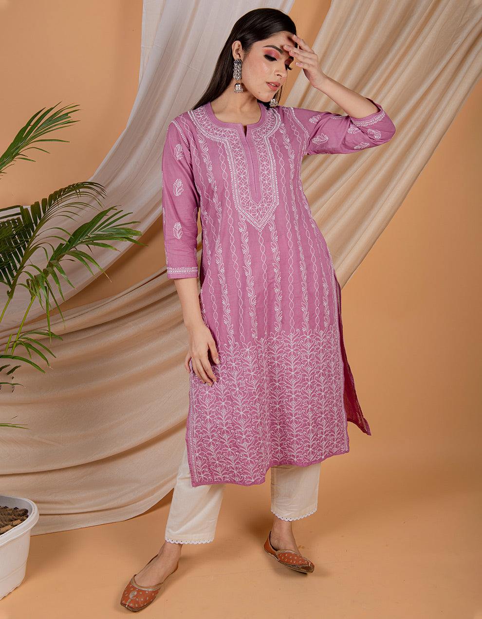 Purple chikankari cotton kurta