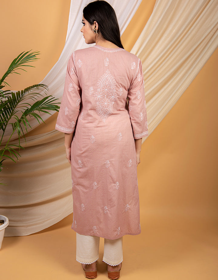Dusty pink chikankari cotton kurta