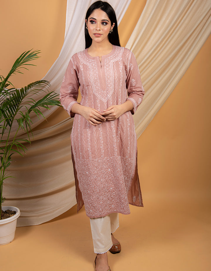 Dusty pink chikankari cotton kurta