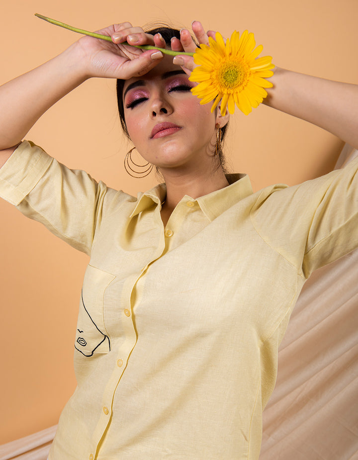 Yellow cotton linen shirt