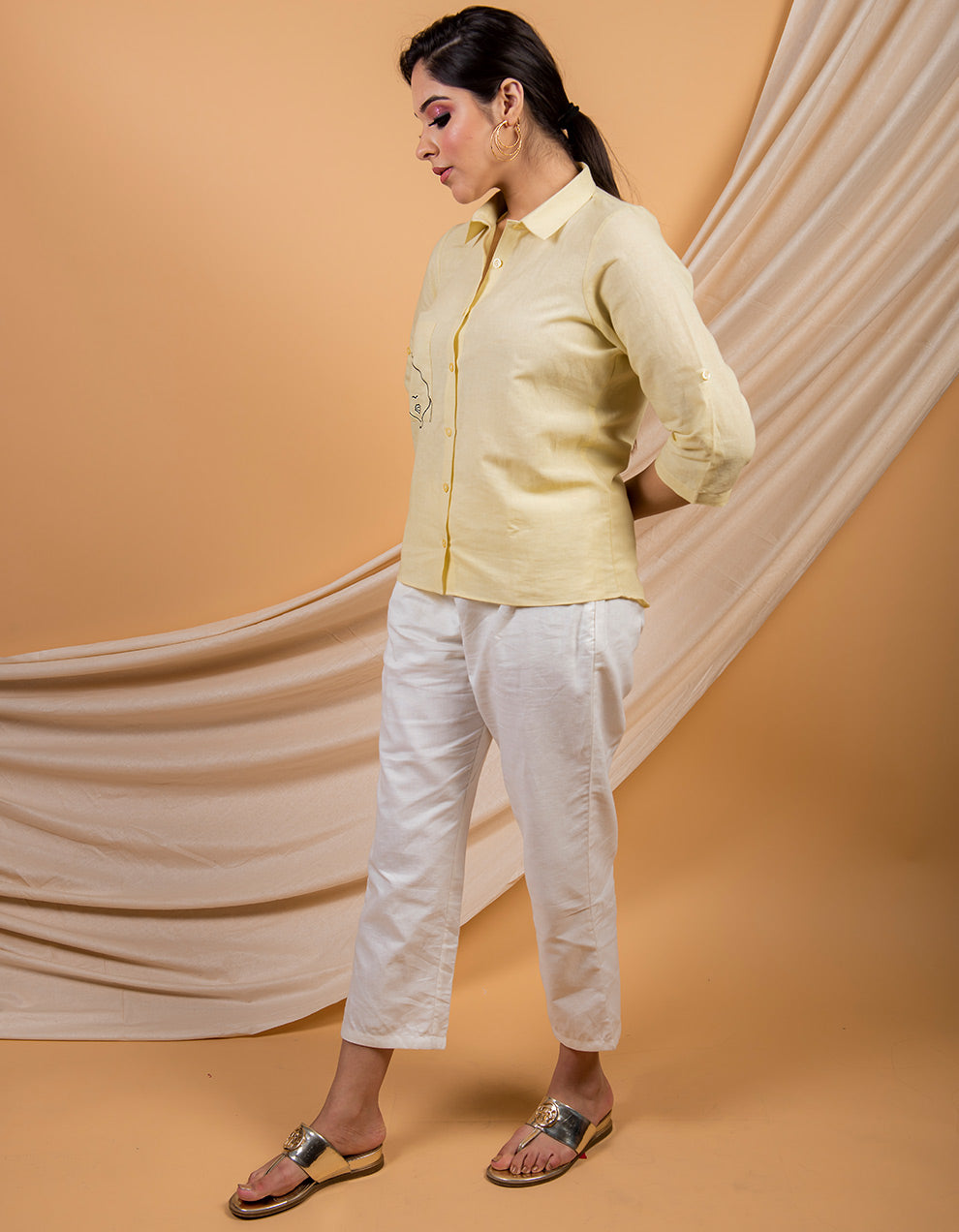 Yellow cotton linen shirt