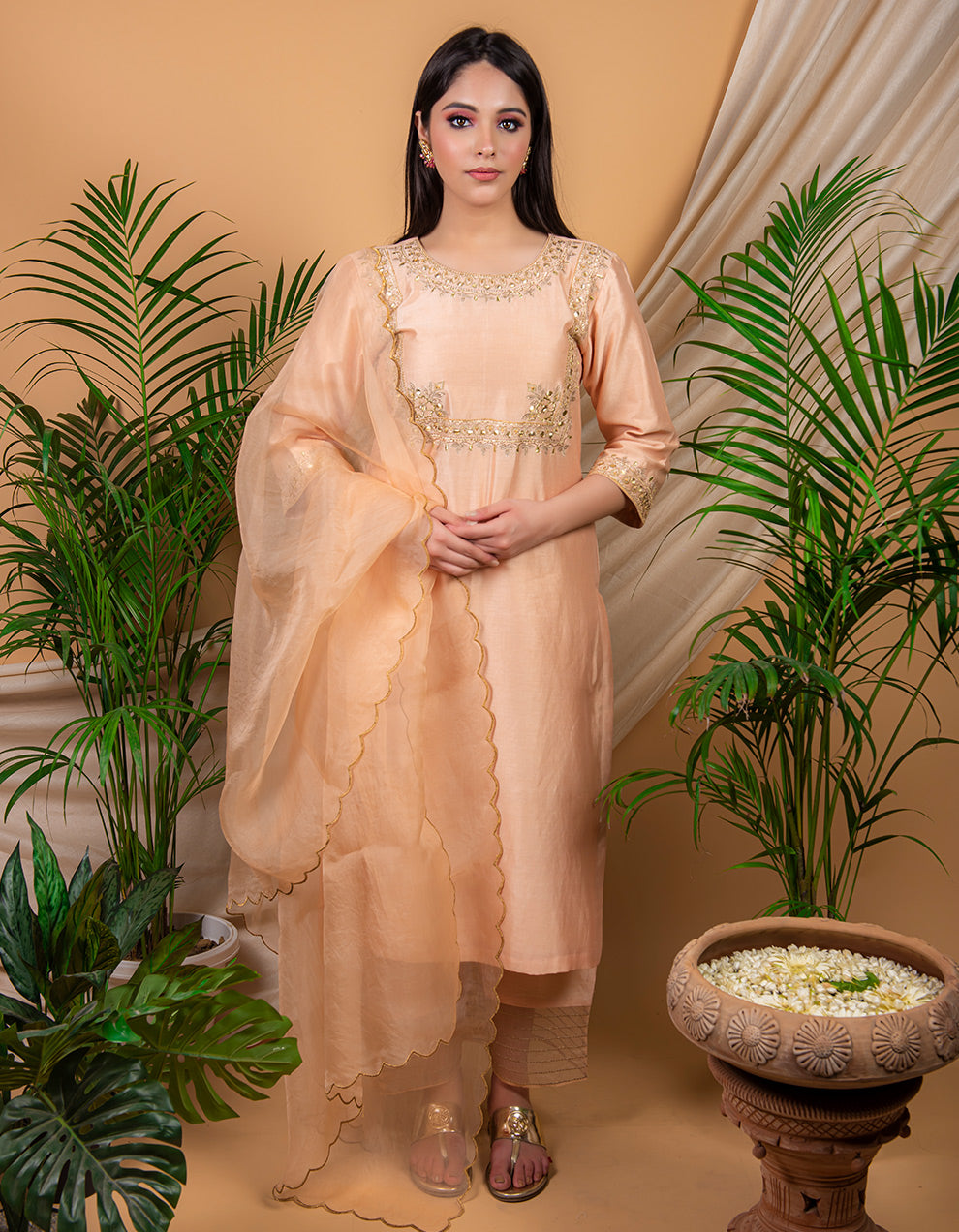 Peach organza dupatta
