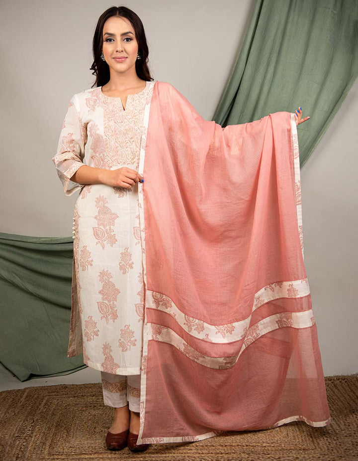 Brown Cotton Dupatta With Lacework
