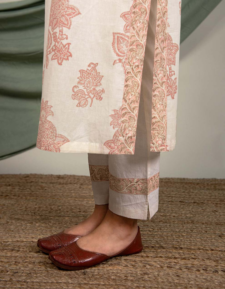 Brown Cotton Printed Kurta With Pants And Dupatta - Set Of 3