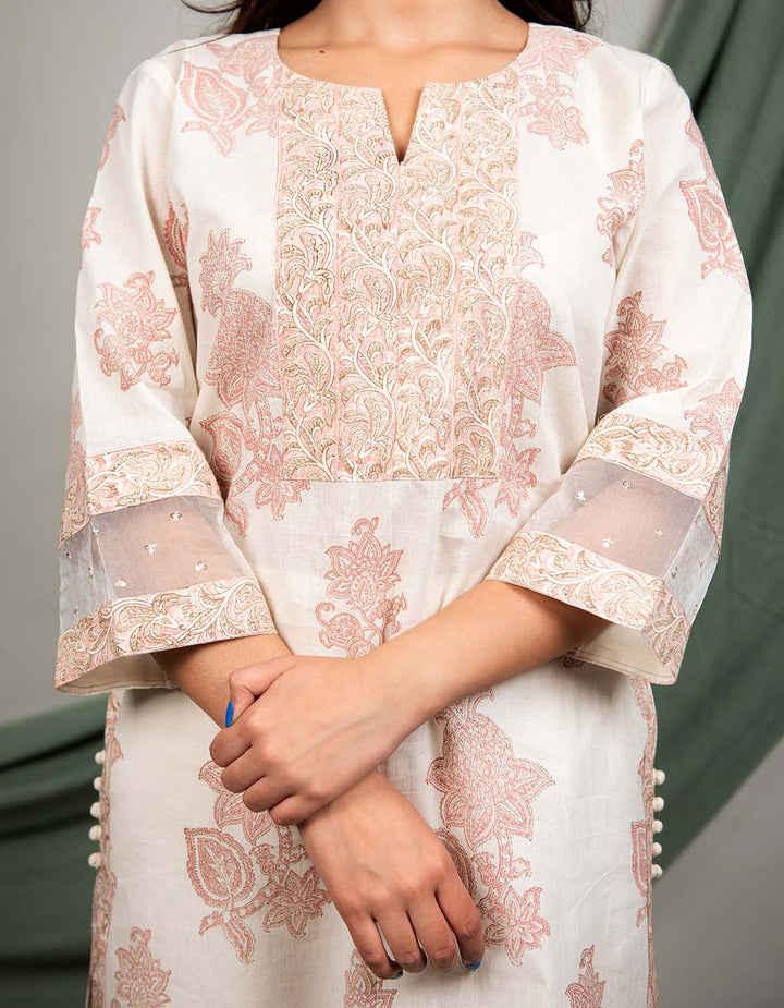 Brown Cotton Printed Kurta With Pants And Dupatta - Set Of 3