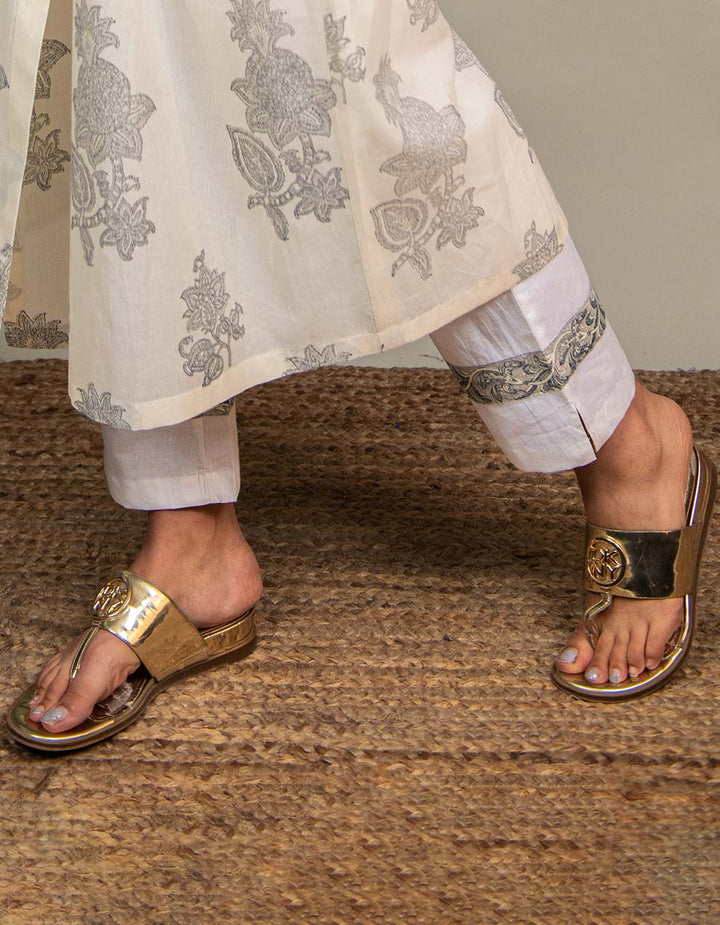 Grey Cotton Printed Angrakha Kurta With Pants And Dupatta - Set Of 3