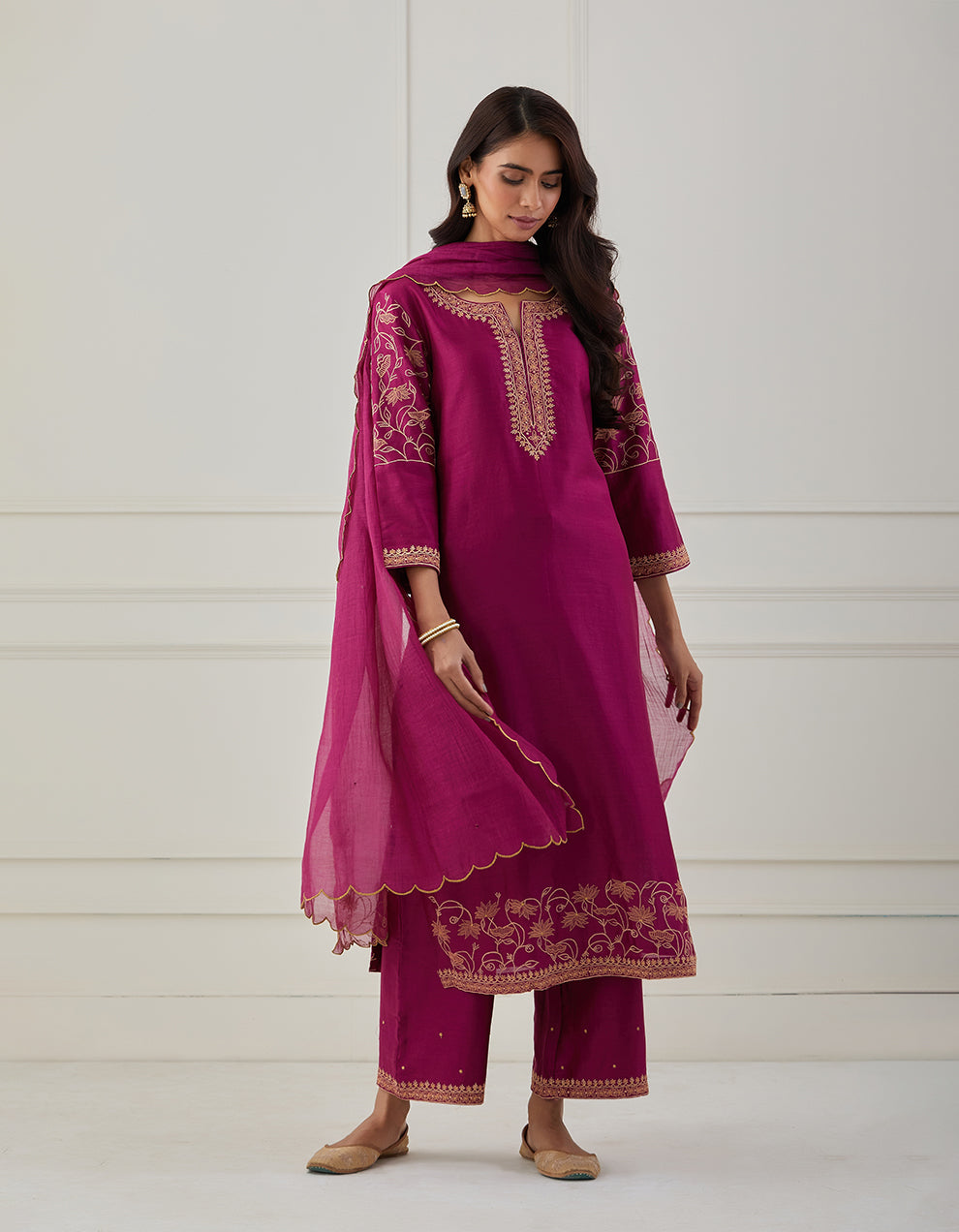 Magenta Chanderi Pant Suit main image 0