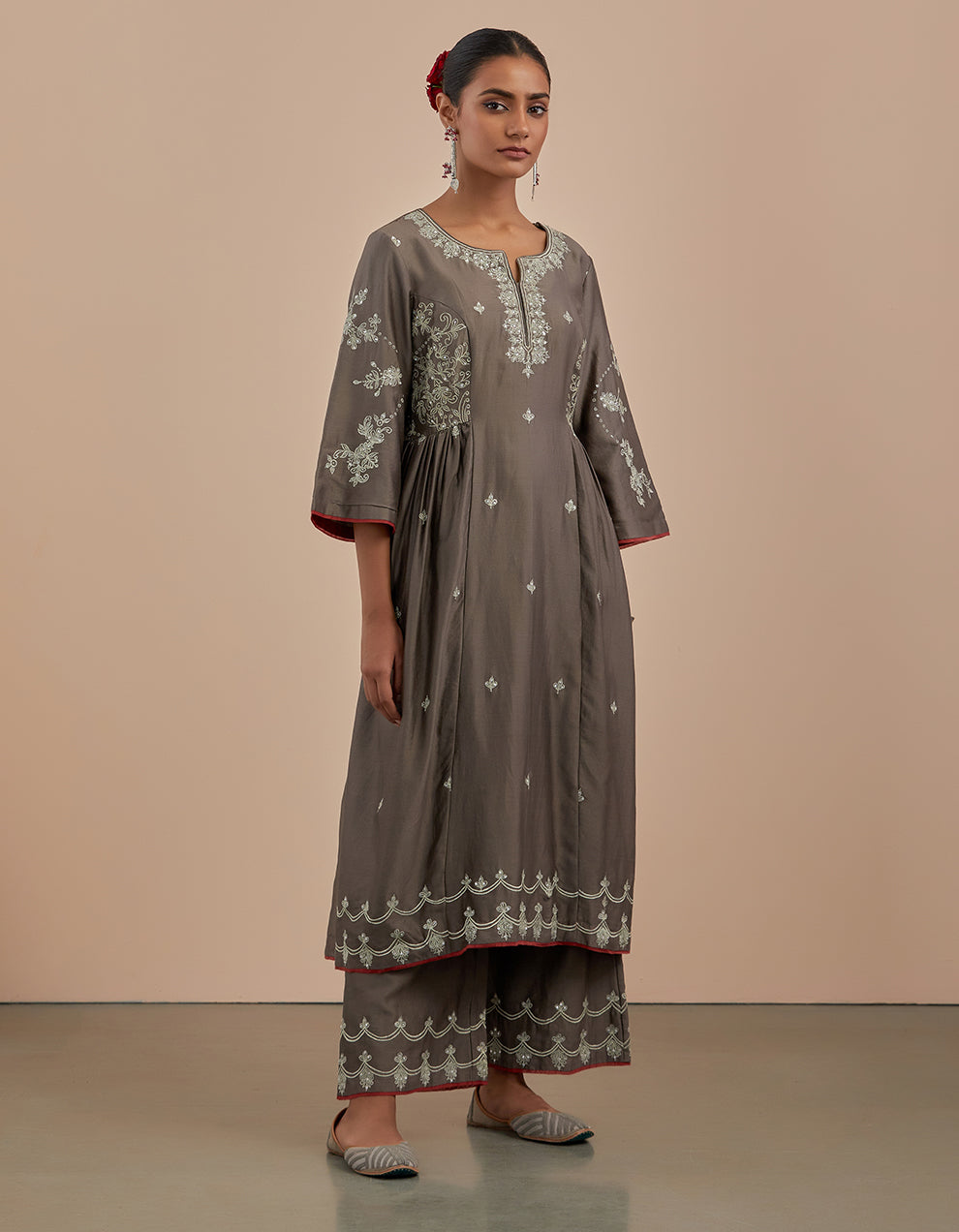 Rust embroidered chanderi dupatta