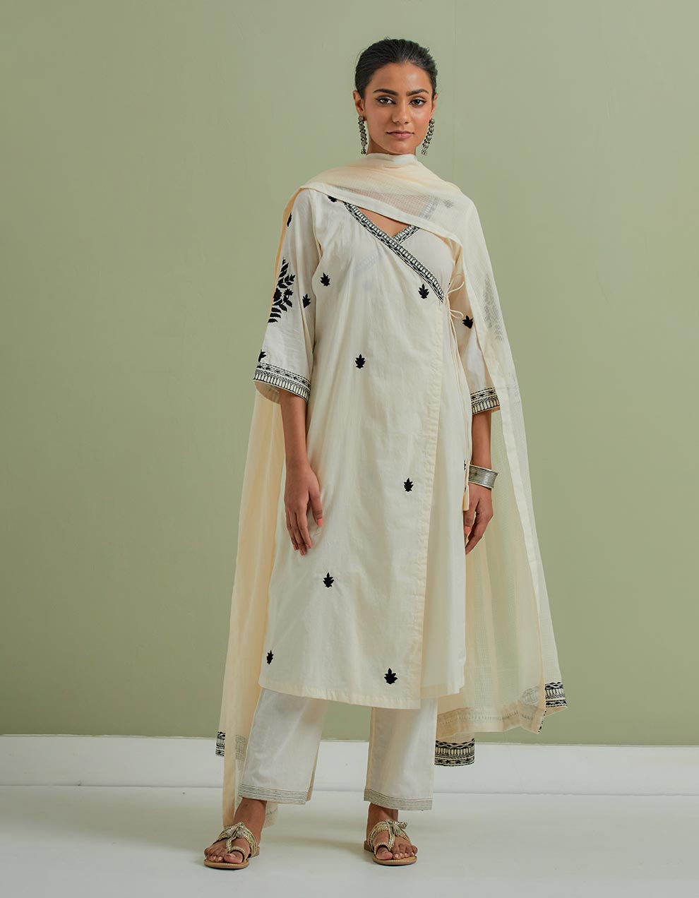 Off-white embroidered kota cotton dupatta