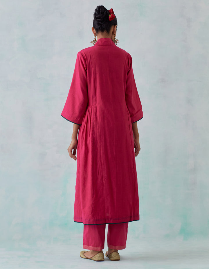 Magenta embroidered chanderi  kurta with cotton pants and chanderi dupatta- Set of 3