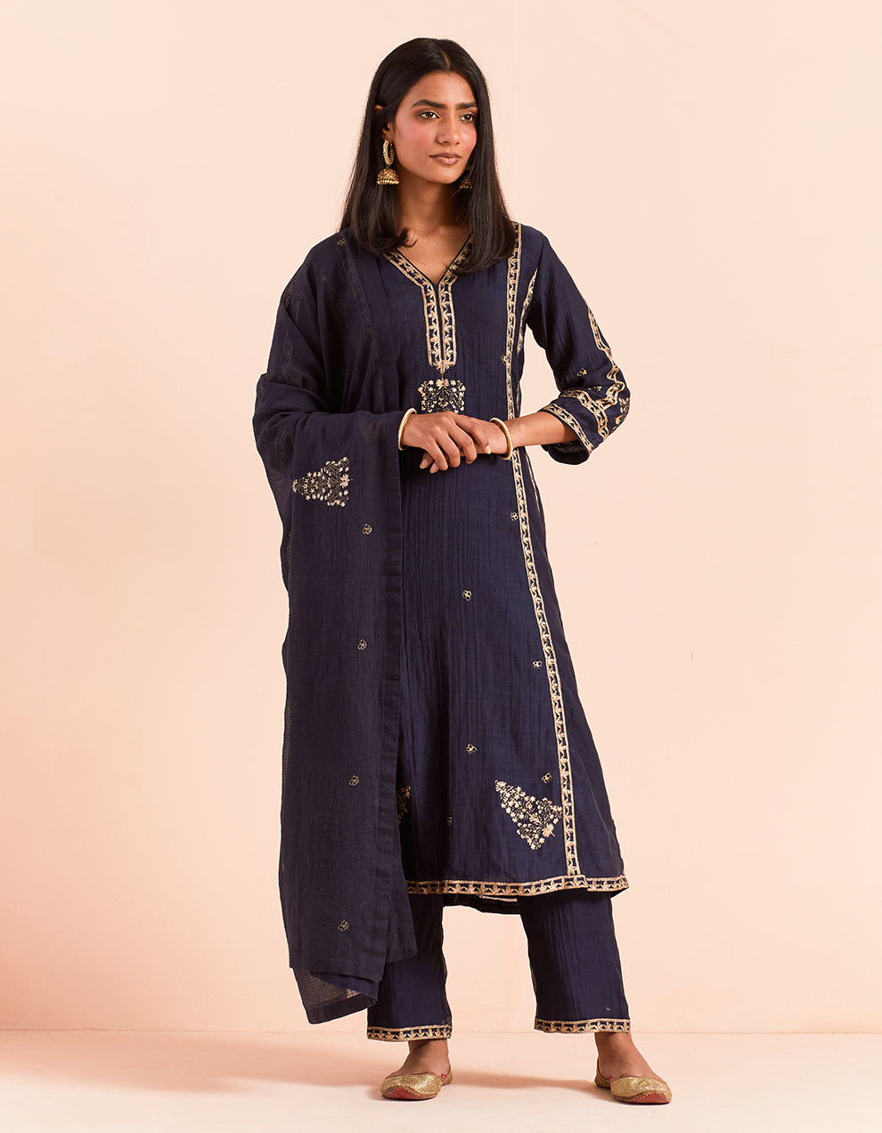 Blue block printed soft chanderi dupatta