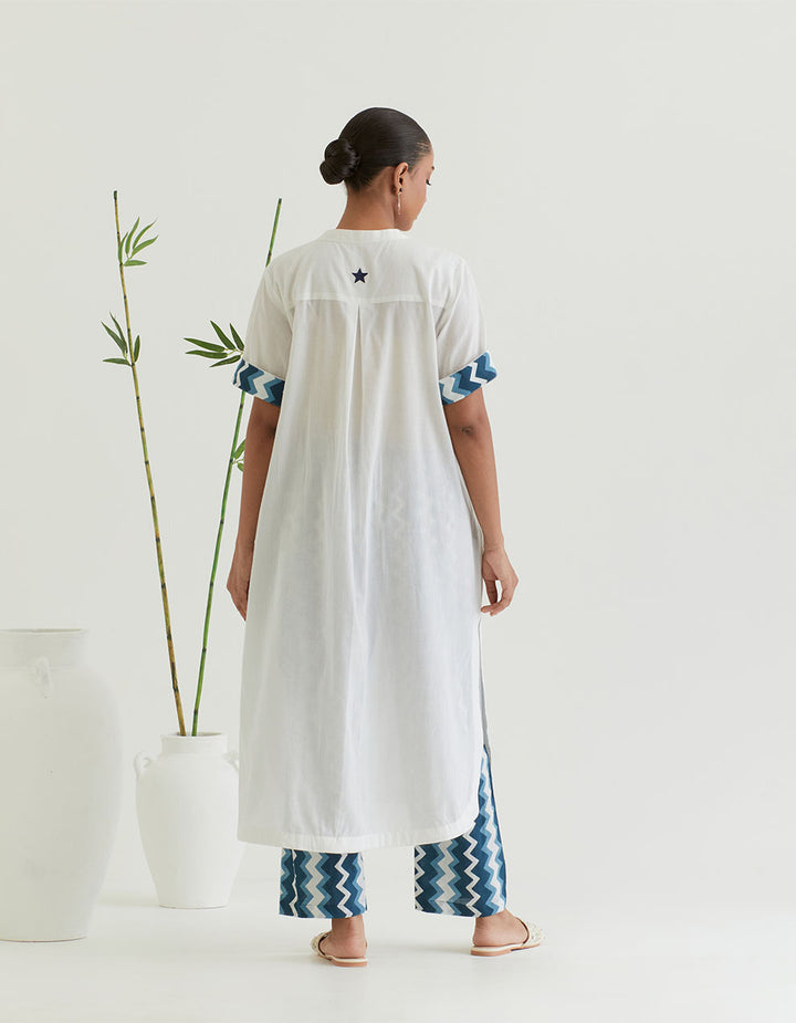 White cotton kurta with pants - Set of 2