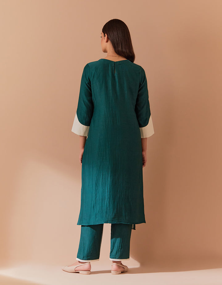 Green soft chanderi kurta with pant - Set of 2