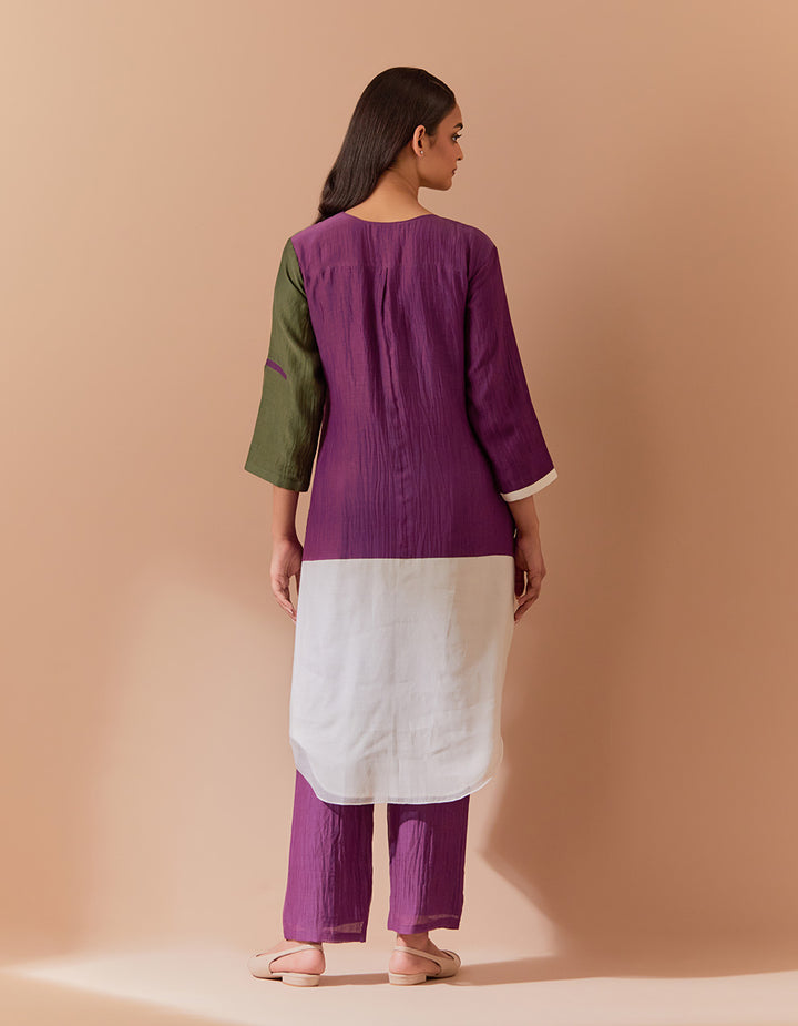 Multicolor soft chanderi kurta with pant - Set of 2