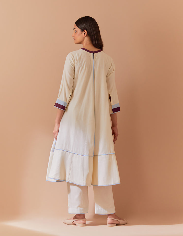 White-Blue soft chanderi kurta with pant and dupatta - Set of 3