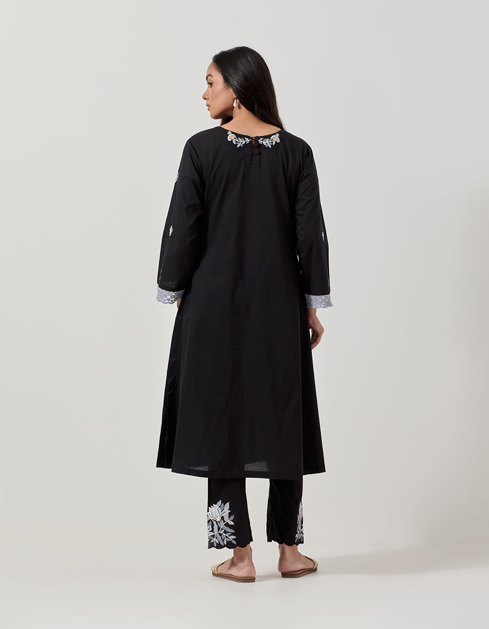 Black cotton kurta with pants - Set of 2