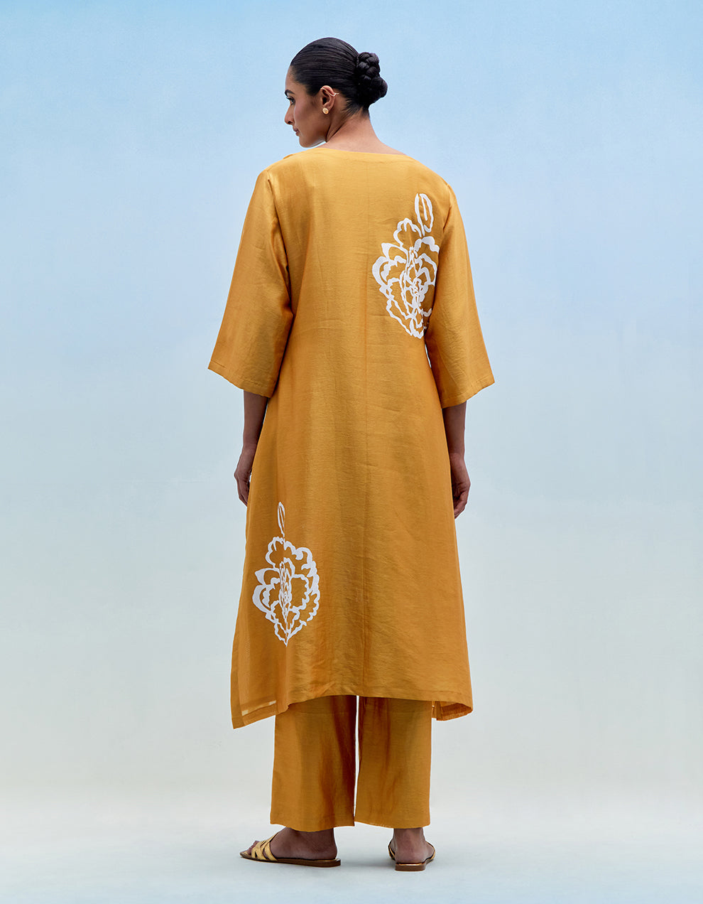 Mustard chanderi kurta with pants - Set of 2