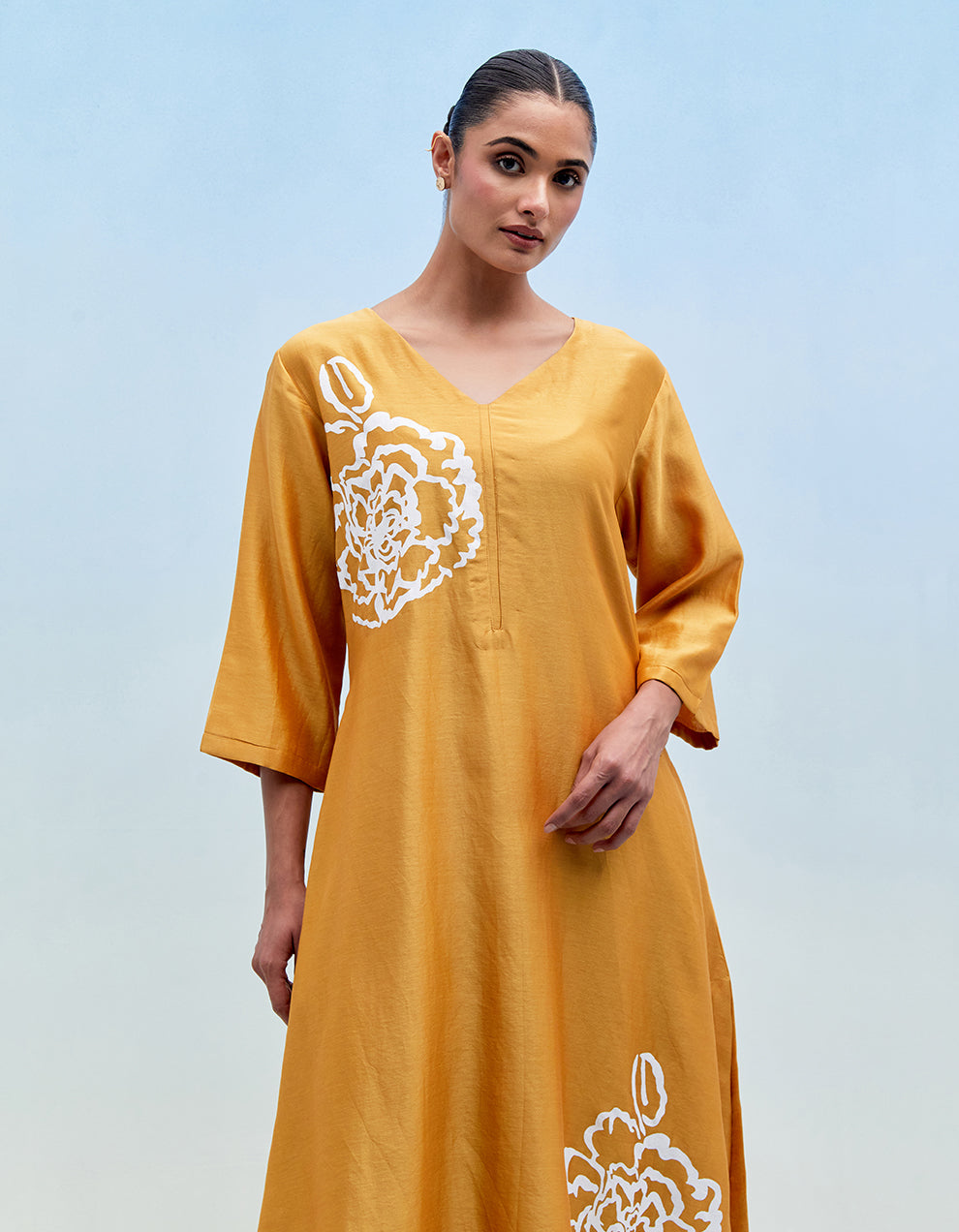 Mustard chanderi kurta with pants - Set of 2