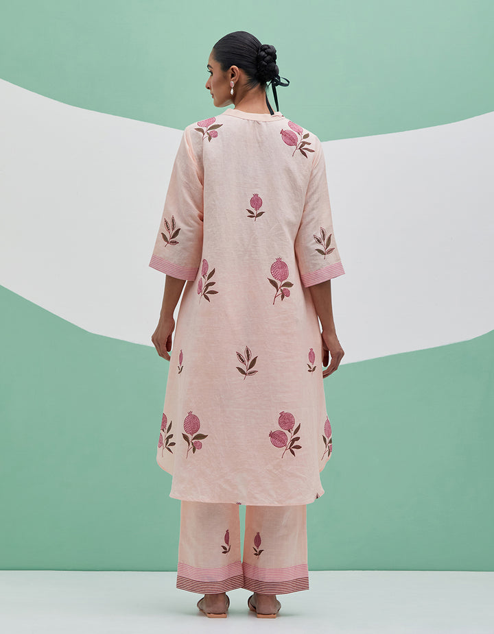 Peach Linen kurta with pants and dupatta- Set of 3