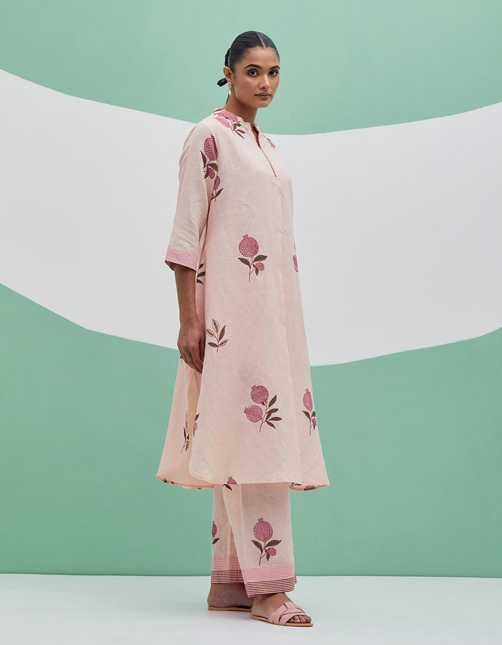 Peach Linen kurta with pants and dupatta- Set of 3