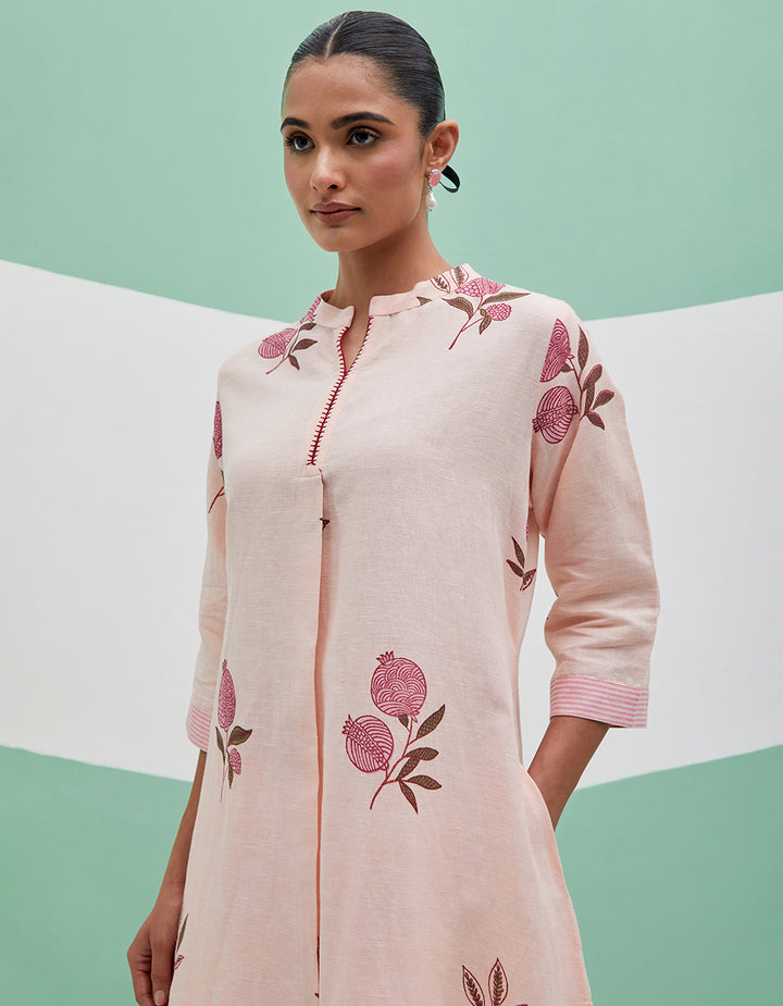 Peach Linen kurta with pants and dupatta- Set of 3