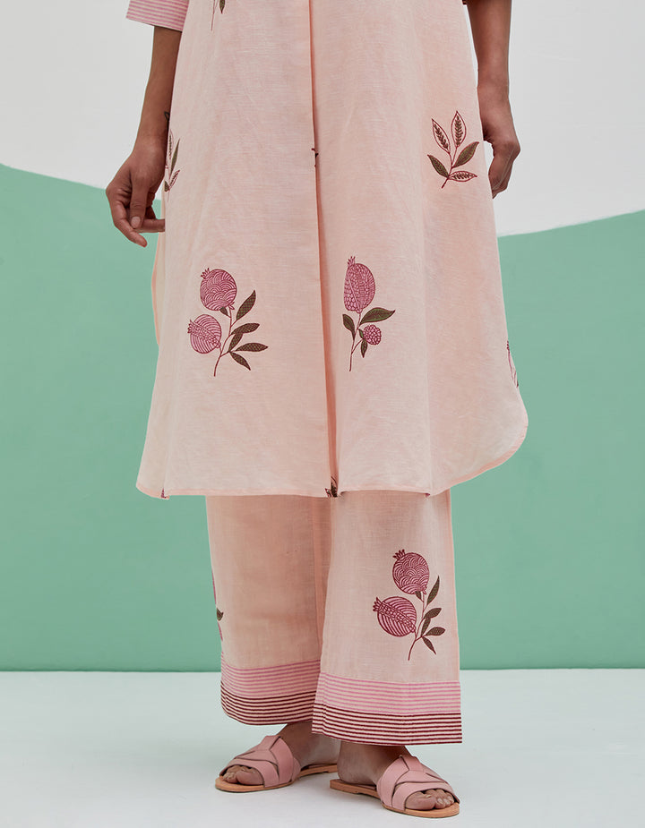 Peach Linen kurta with pants and dupatta- Set of 3