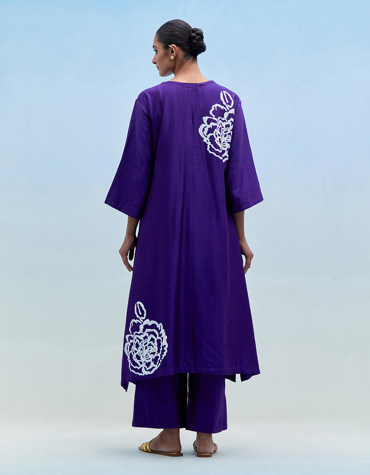 Purple chanderi kurta with pants - Set of 2