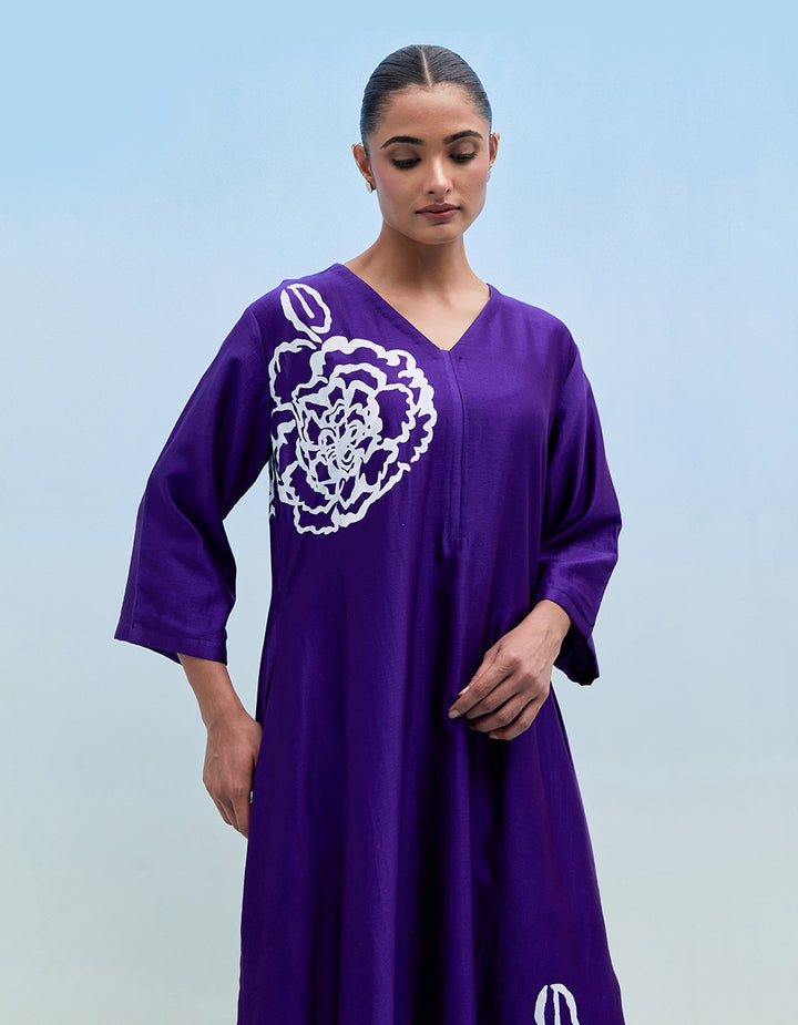 Purple chanderi kurta with pants - Set of 2