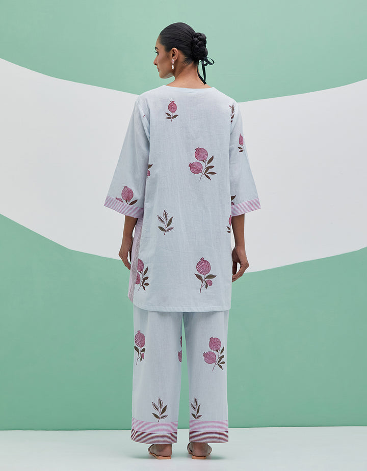 Sky blue linen kurta with pant and dupatta - Set 3