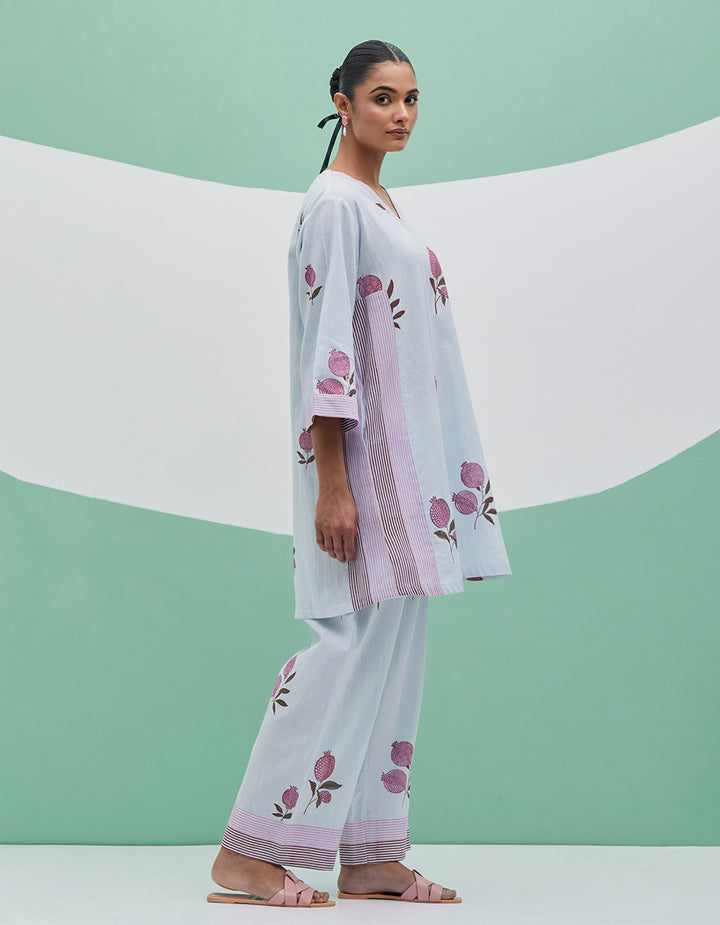 Sky blue linen kurta with pant and dupatta - Set 3