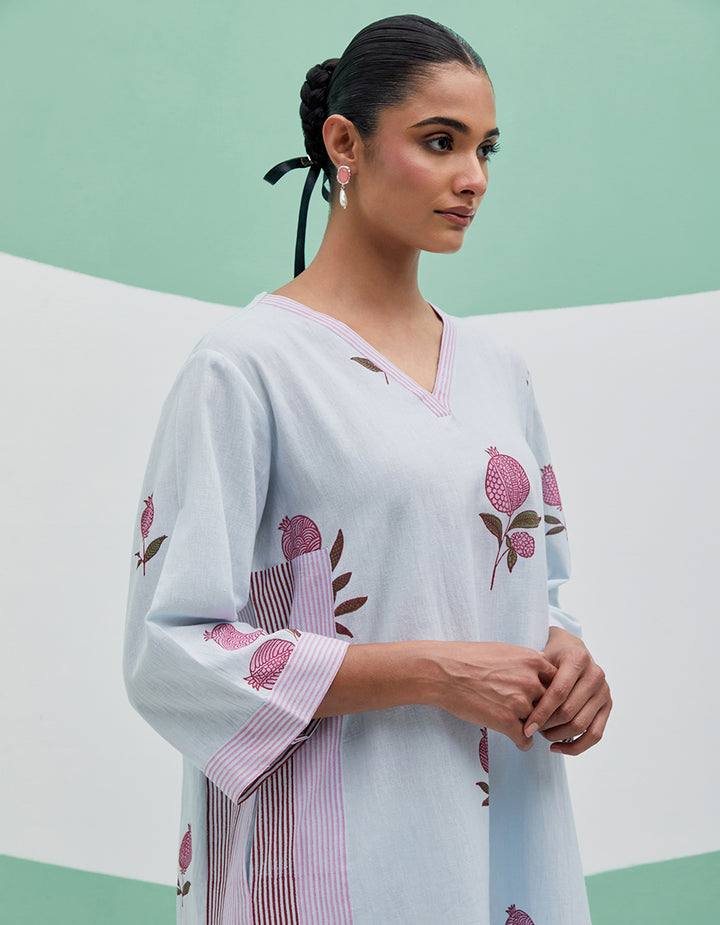 Sky blue linen kurta with pant and dupatta - Set 3