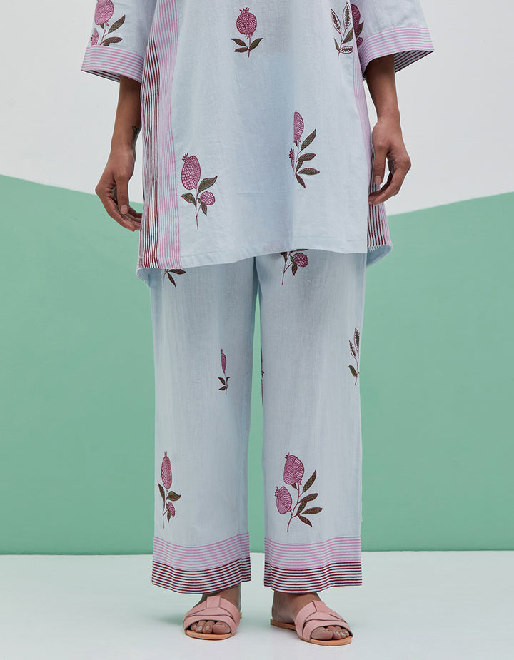 Sky blue linen kurta with pant and dupatta - Set 3