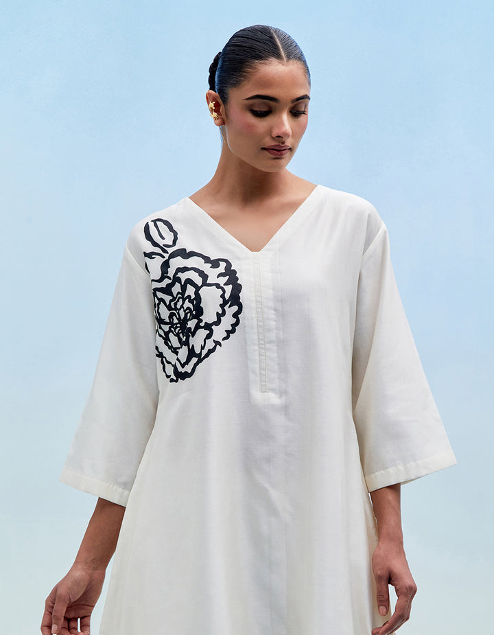 White chanderi kurta with pants - Set of 2